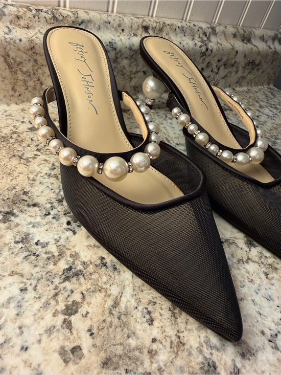 Betsey Johnson Shoes - Betsey Johnson Black Pearl Rhinestone Embellished Pointed Kitten Heels Sexy